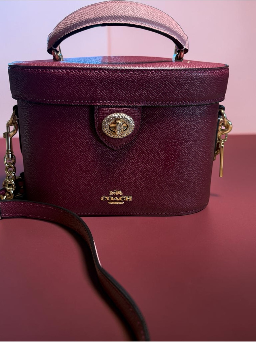 Coach Wine Leather Vanity Crossbody with Gold Hardware 2022 Kay